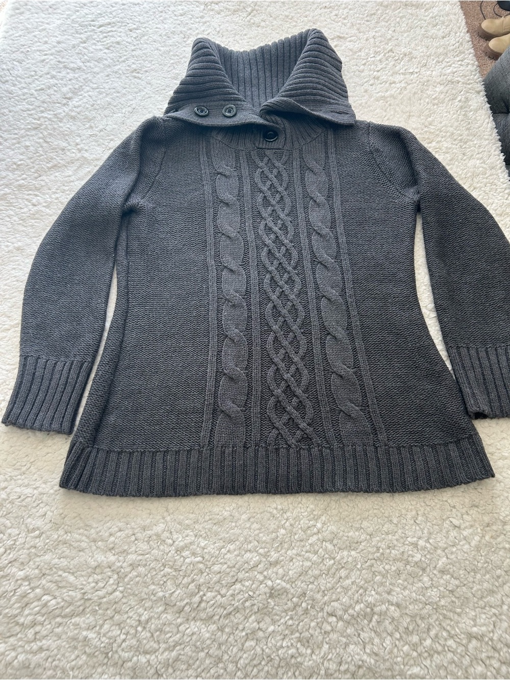 Karen Scott Charcoal Cable Knit Funnel Neck Sweater